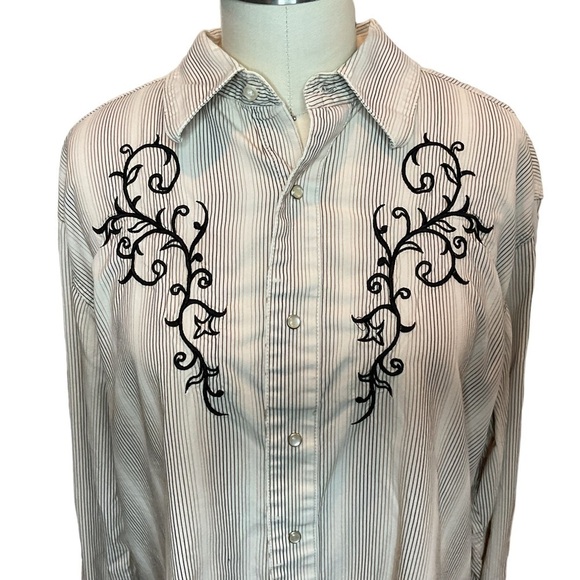 Wrangler Striped Pearl Snap Embroidered Western Shirt Size Large Cowgirl - Picture 3 of 10